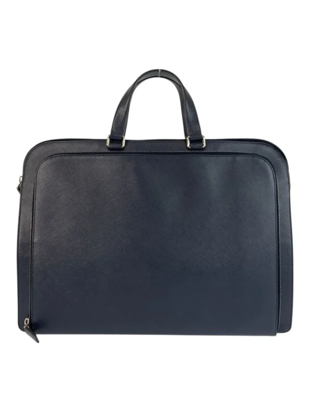 Prada Saffiano Navy Silver Leather Business Briefcase Handbag